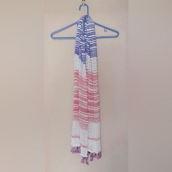 J. Mclaughlin red white blue striped scarf with tassel fringe. Very soft
C - Picture 7 of 8